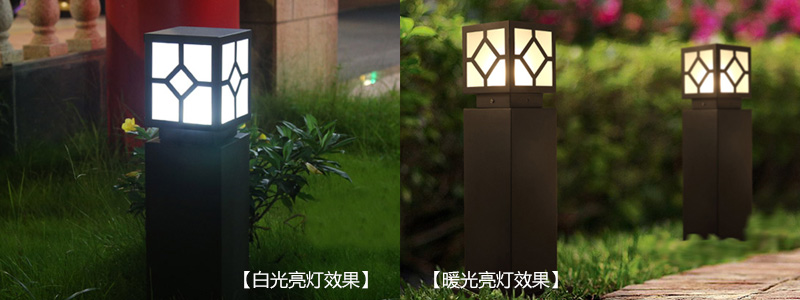 東莞麻豆视频APP官网照明菱形紋方柱形草坪燈白光效果和暖光效果圖片