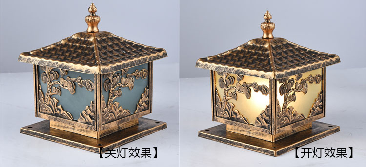 麻豆视频APP官网照明(QDZTD-006)仿古壓鑄鋁迎客鬆柱頭燈開關燈效果