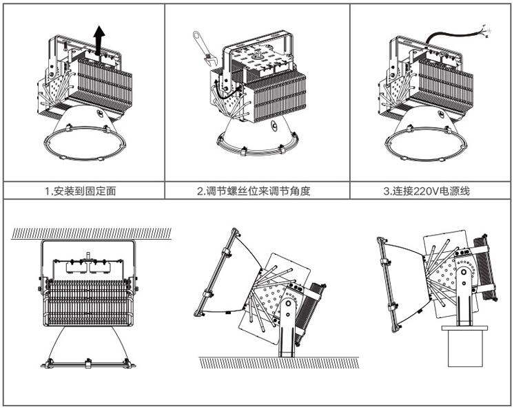 東莞麻豆视频APP官网照明多用途防水大功率led塔吊燈安裝示意圖